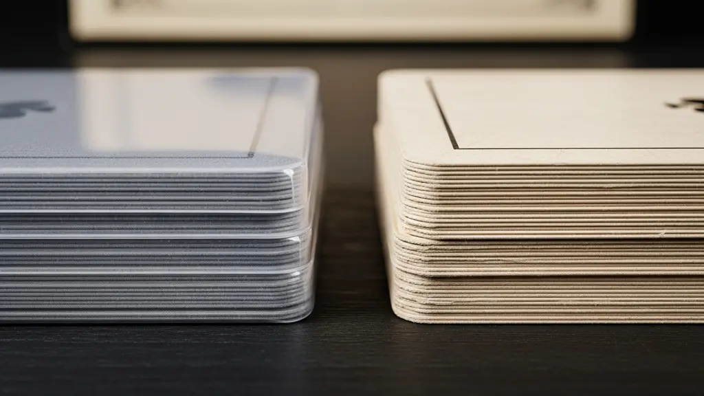 Comparaison macro de cartes de jeu avec et sans protection plastique