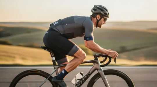Cycliste en position aérodynamique illustrant la tension sur le bas du dos