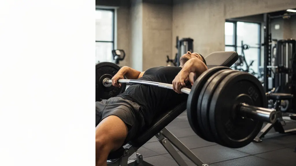 Athlète en position de développé incliné sur banc réglable avec barre chargée, éclairage naturel de salle de musculation