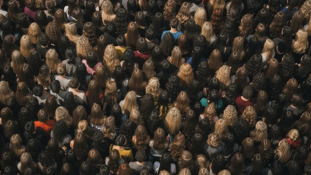 Vue aérienne d'une foule dense attendant devant l'entrée d'un grand musée