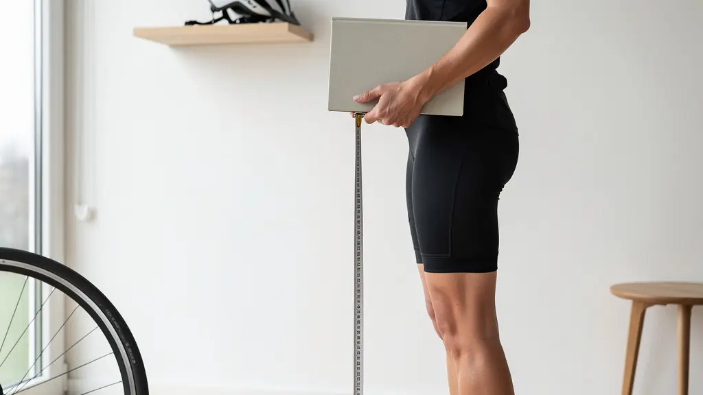 Cycliste mesurant sa hauteur d'entrejambe avec un livre contre un mur