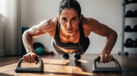 Sportif utilisant des poignées de pompes pour un entraînement sans douleur aux poignets