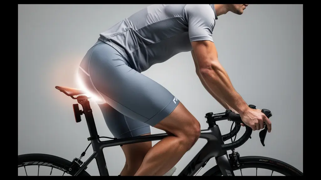 Vue latérale d'un cycliste montrant la répartition de la pression entre ischions et périnée selon l'inclinaison