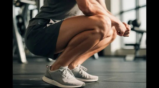 Athlète effectuant un squat profond avec une technique parfaite en salle d'entraînement
