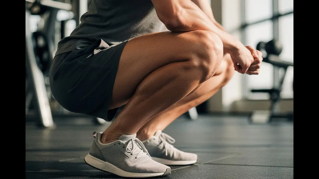 Athlète effectuant un squat profond avec une technique parfaite en salle d'entraînement