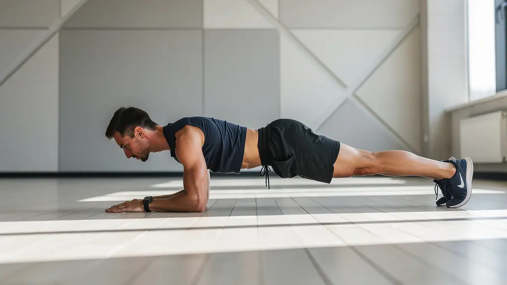 Démonstration de la technique anti-rotationnelle en planche militaire avec un alignement parfait du bassin et des épaules.