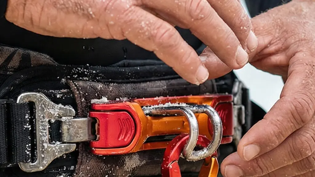 Gros plan sur un système de largage de kitesurf avec main positionnée