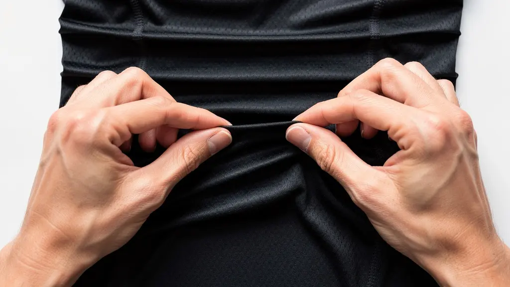 Mains plissant délicatement un maillot aéro en accordéon avant enfilage